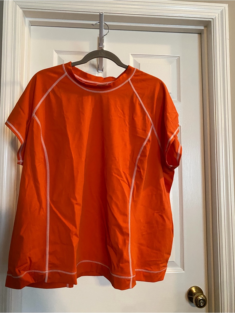 Lands' End Orange Short Sleeve Swim Tee with White Contrast Stitching